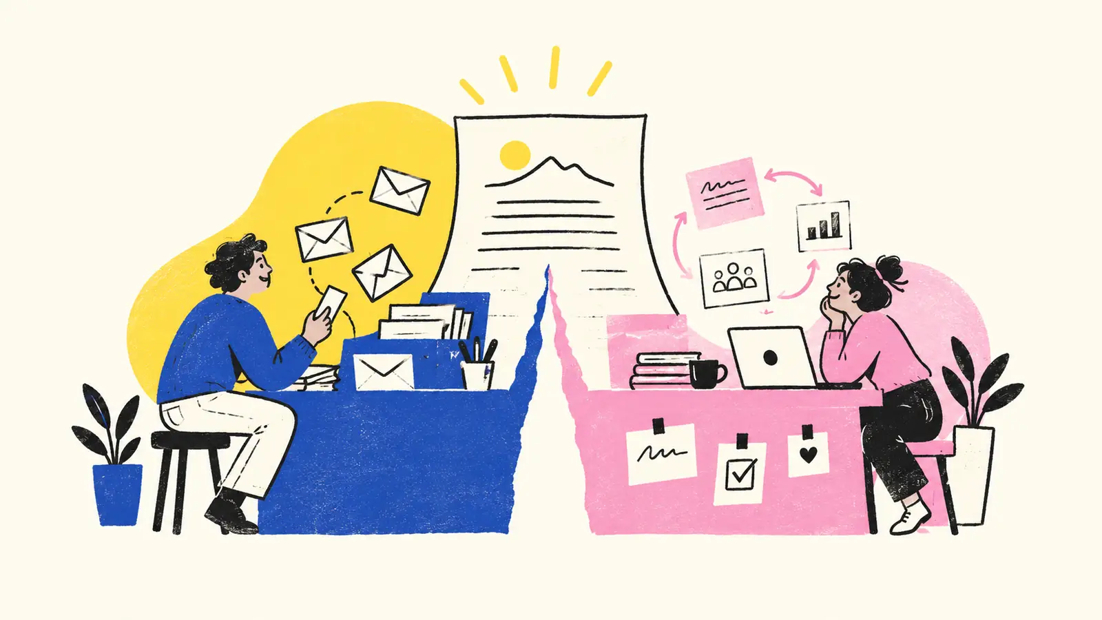 One campaign brief branches into a traditional marketing workstation and a connected review-and-evidence workflow.