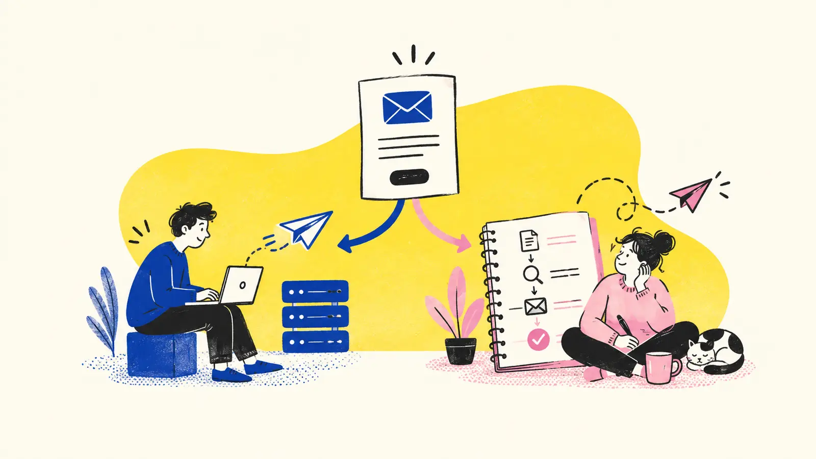 An application event branches into a focused email-submission route and a broader communication workflow.