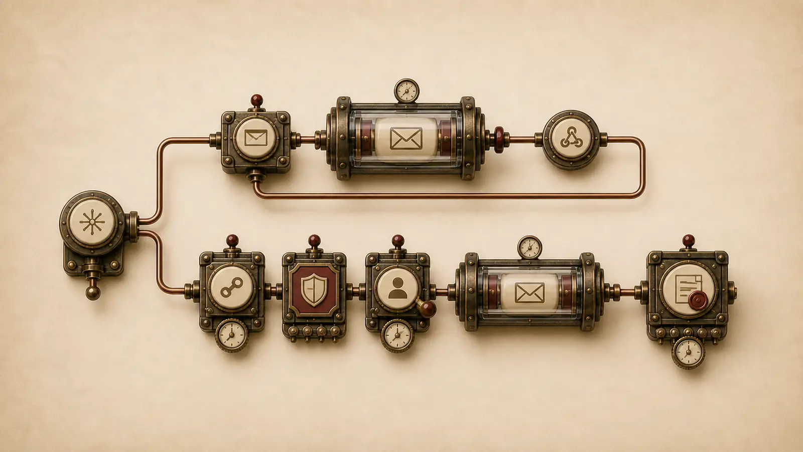 One application event branches into a compact API send and a Moosewave path that connects sender checks, approval, delivery, and reporting.