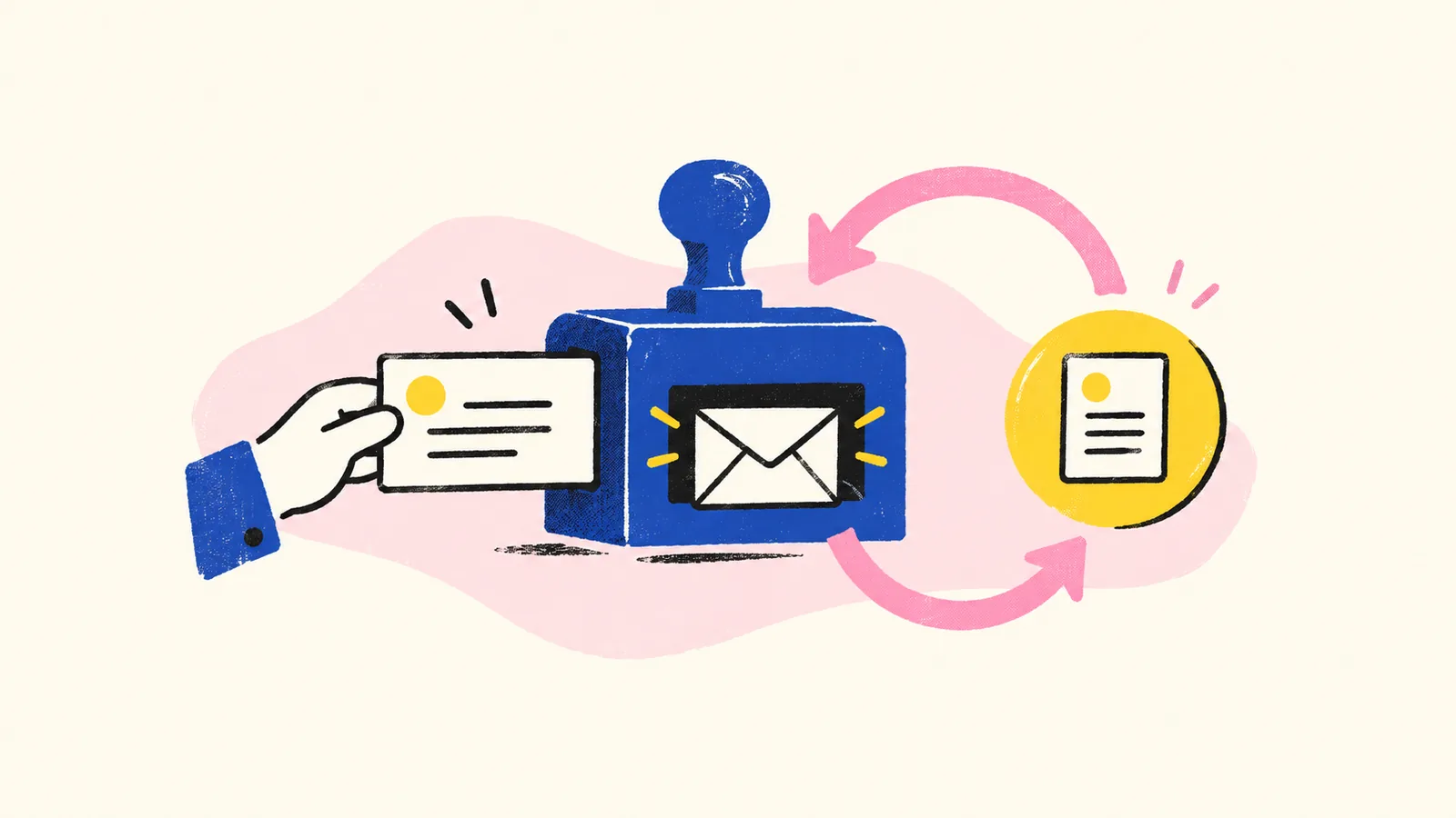 A dispatch stamp creates one envelope while a repeated request returns to the same record token.