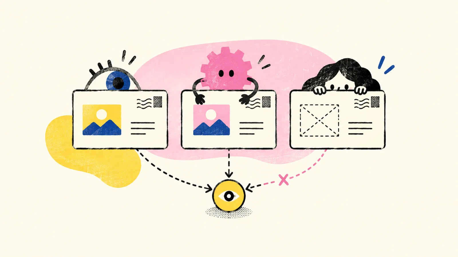 Three mail cards distinguish a viewed image, a proxy image request, and reading with images blocked.
