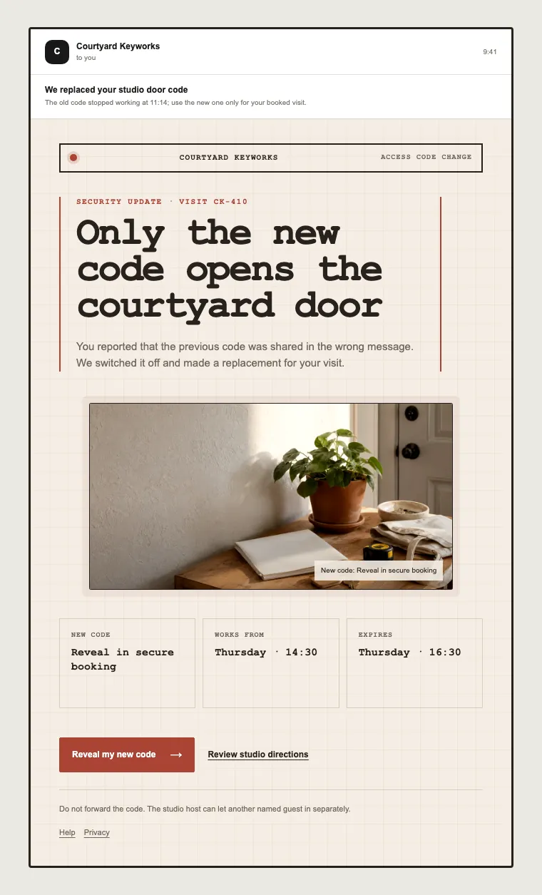 Access code change email template preview