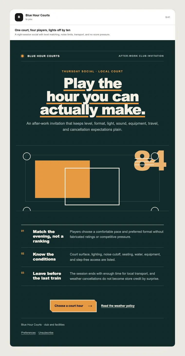 After-work club invitation email template preview