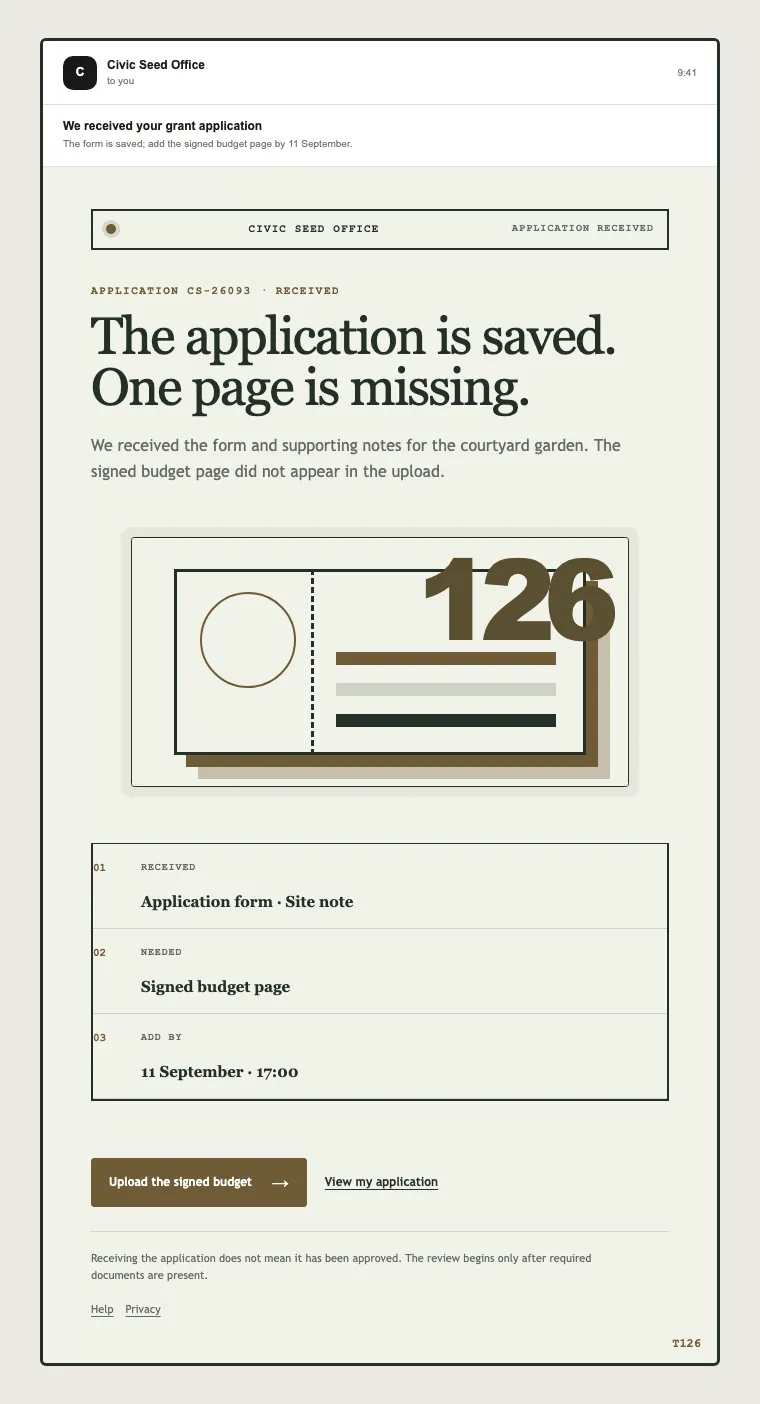 Application received email template preview