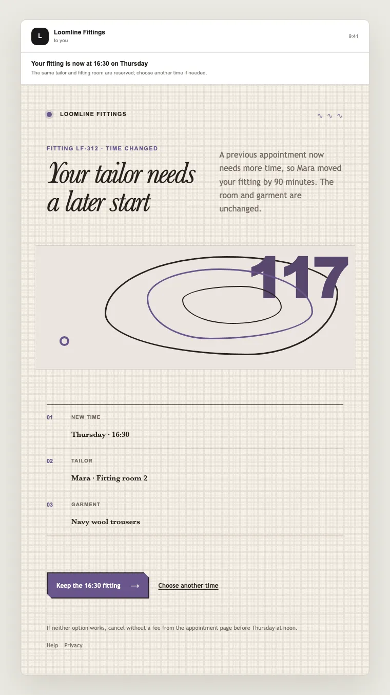 Appointment change email template preview