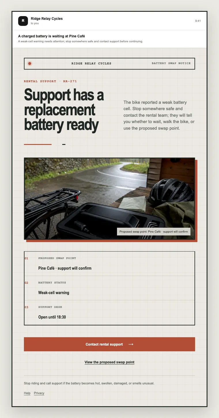Battery swap notice email template preview