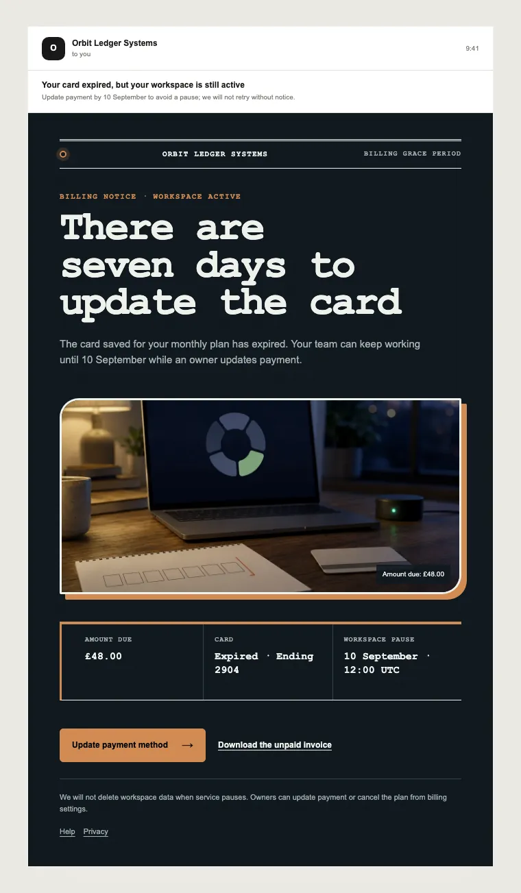 Billing grace period email template preview