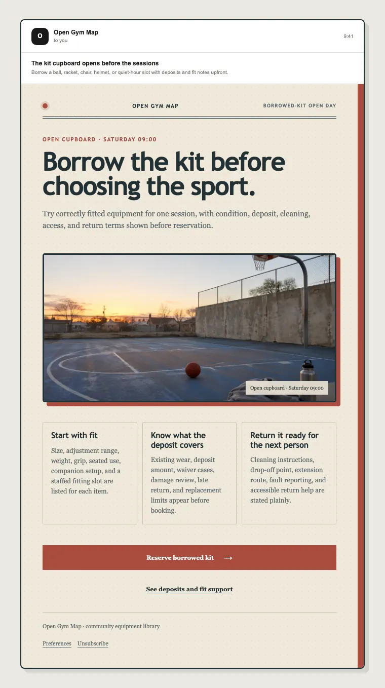 Borrowed-kit open day email template preview
