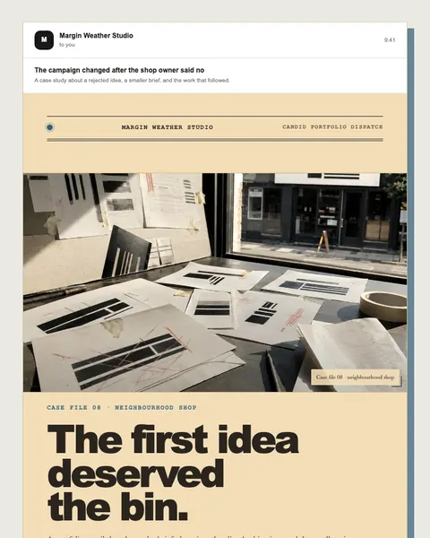 Candid portfolio dispatch email template preview
