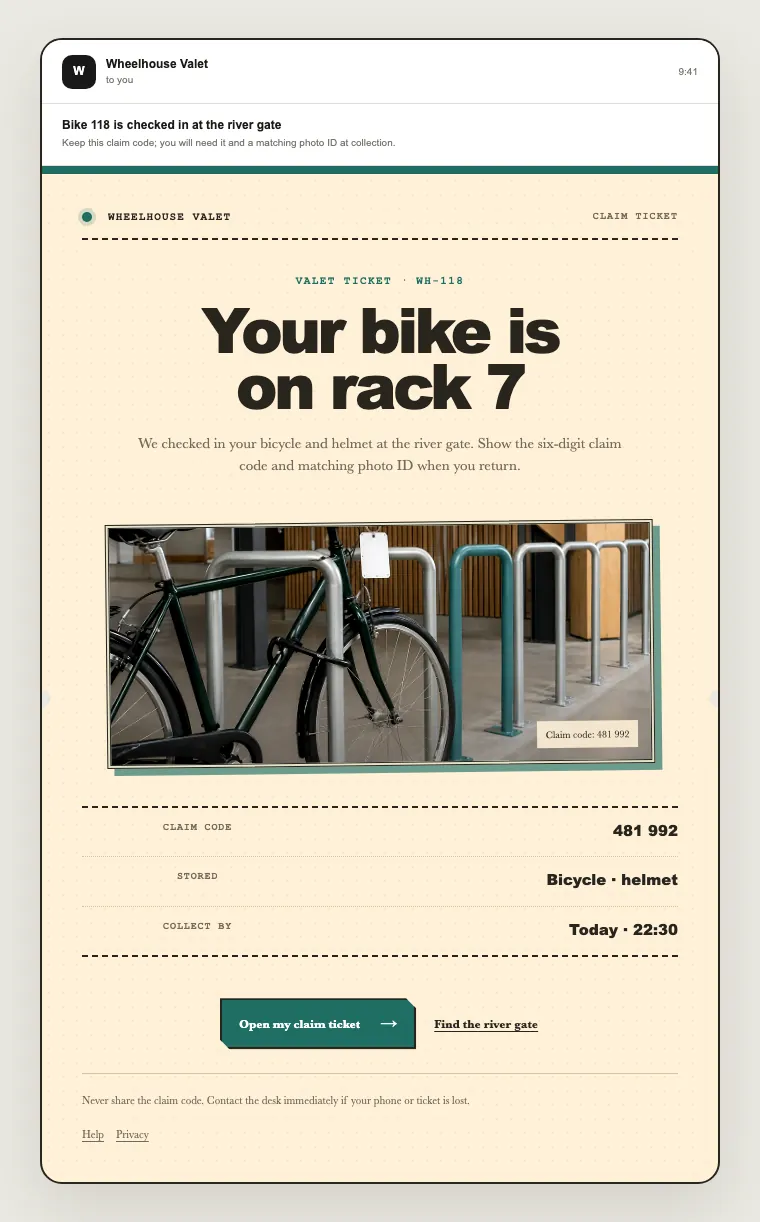 Claim ticket email template preview