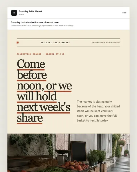 Collection rescheduled email template preview