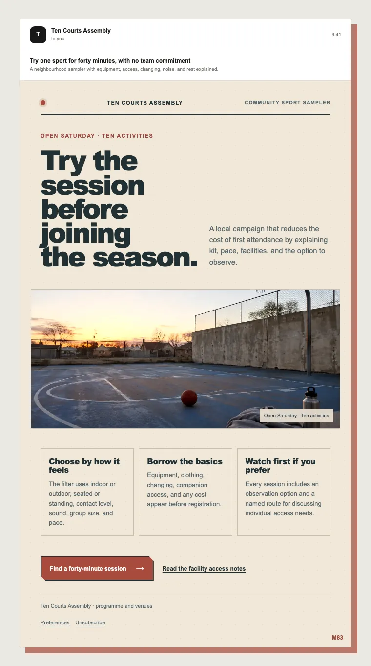 Community sport sampler email template preview