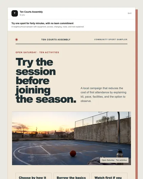 Community sport sampler email template preview
