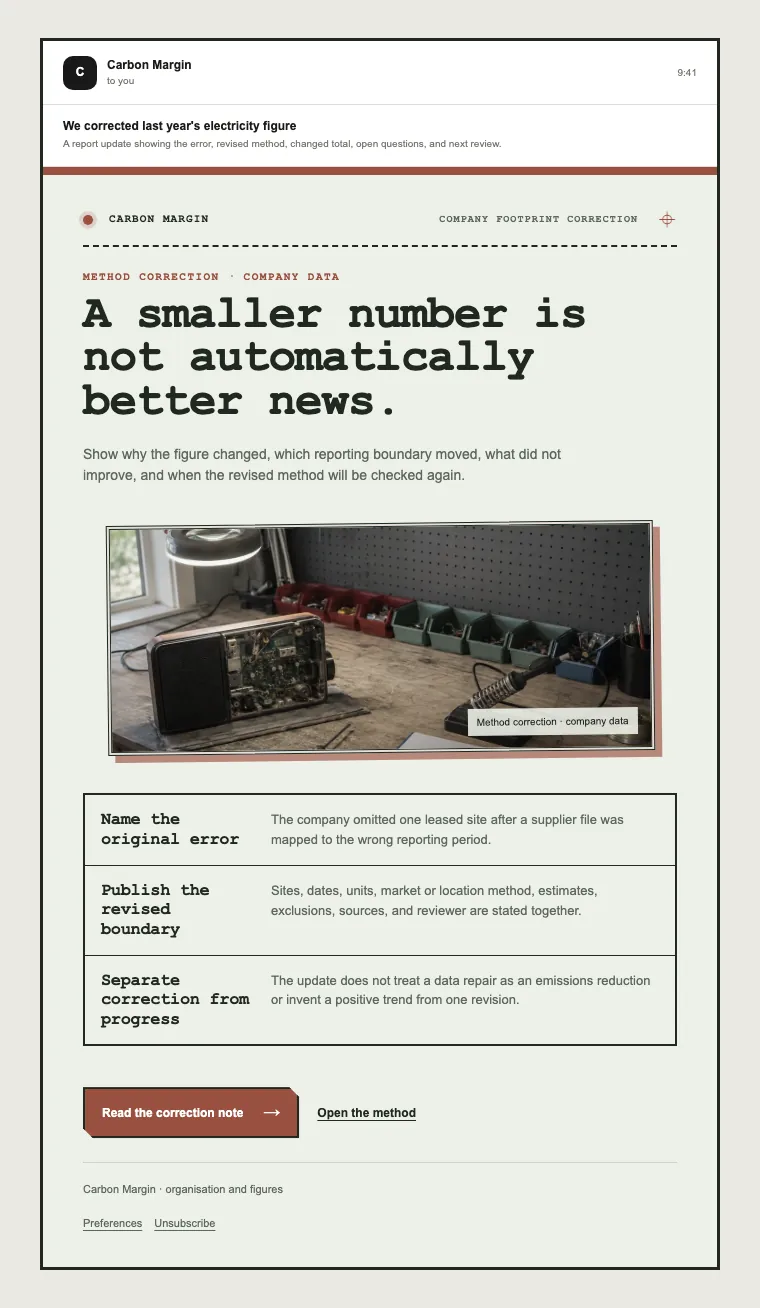 Company footprint correction email template preview