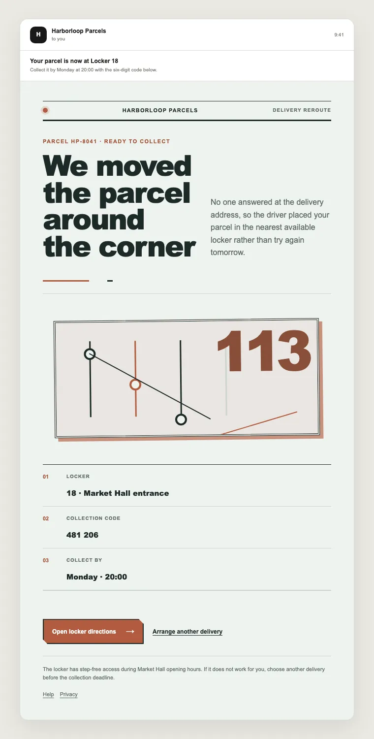 Delivery reroute email template preview