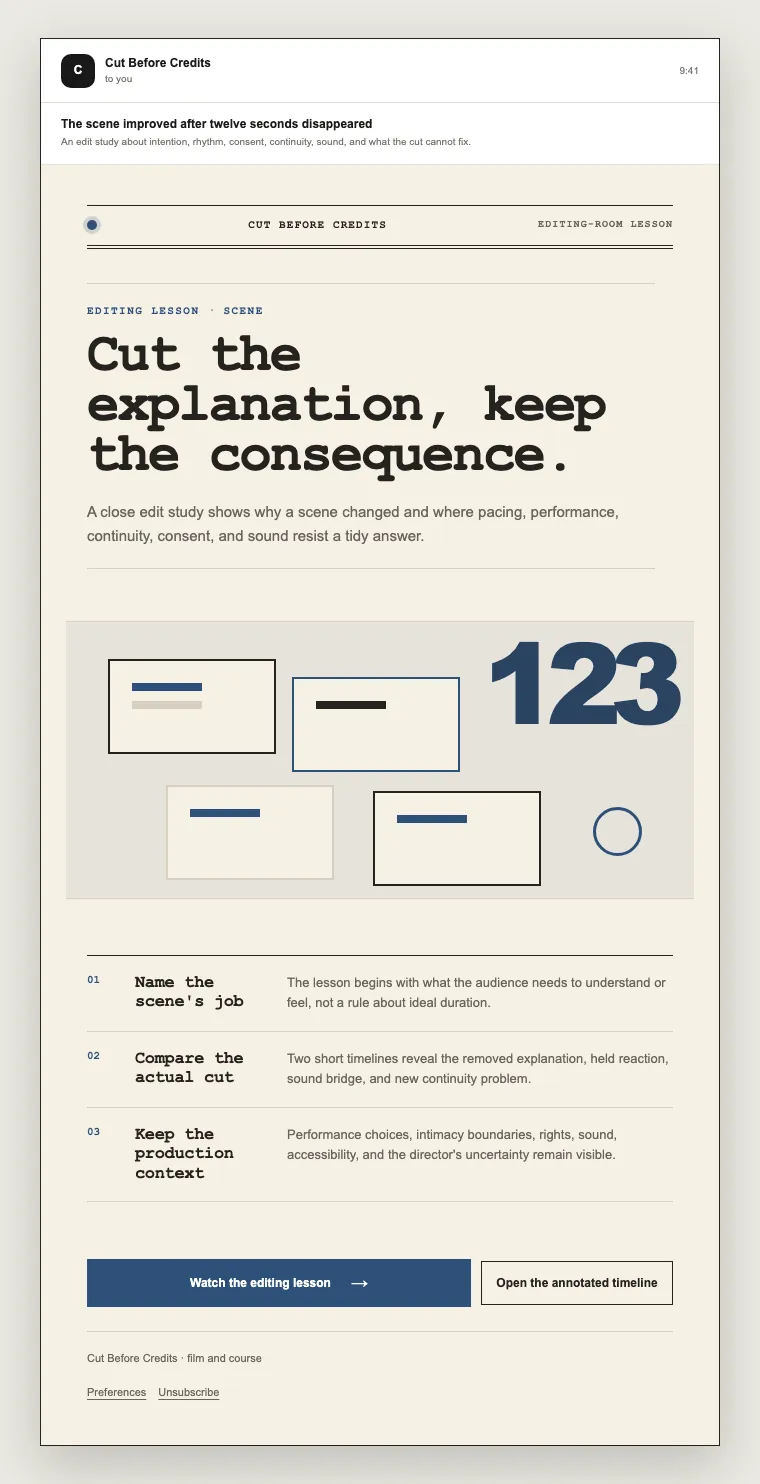 Editing-room lesson email template preview