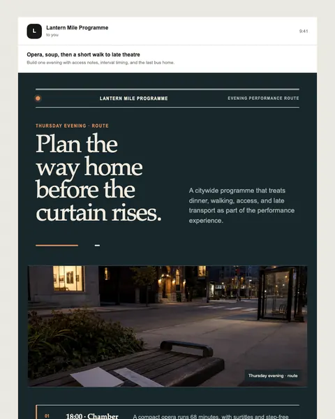 Evening performance route email template preview
