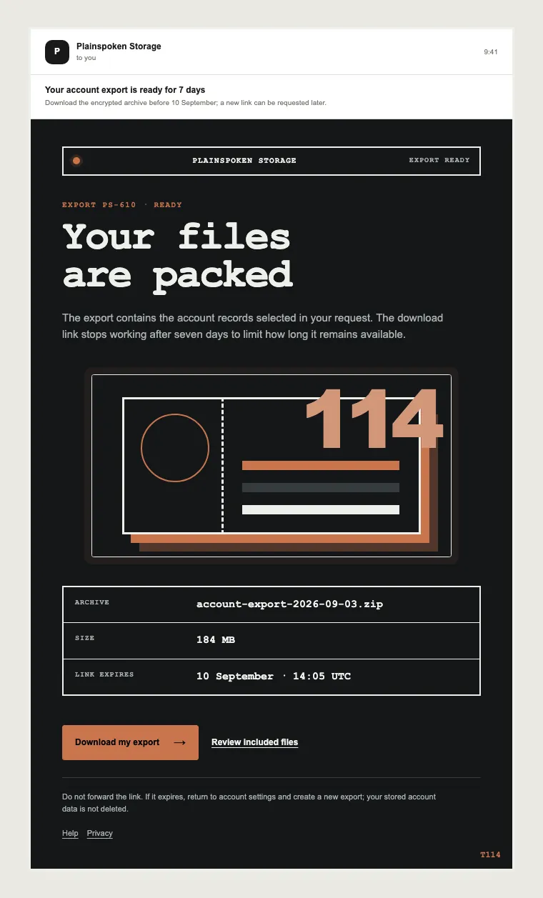 Export ready email template preview