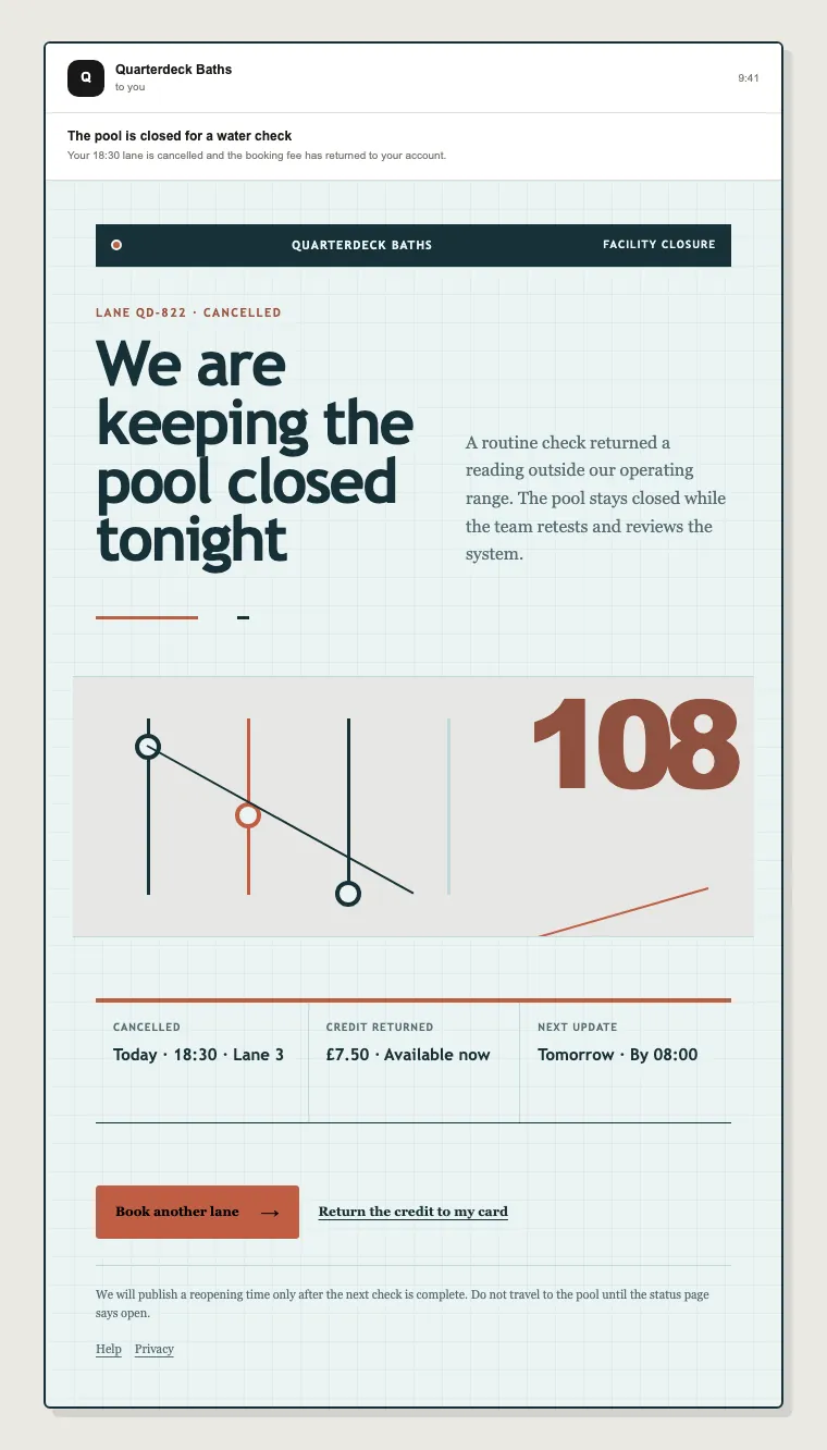 Facility closure email template preview