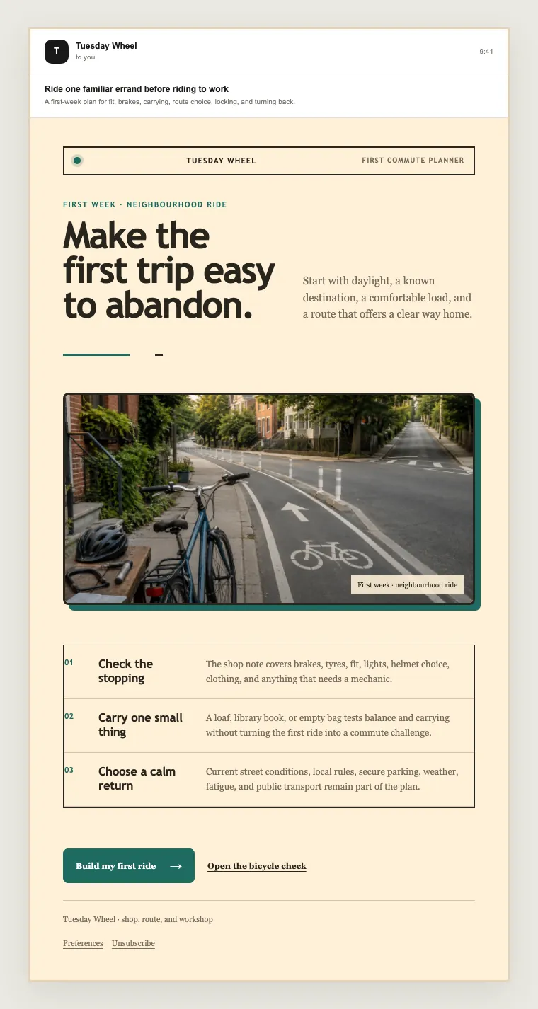 First commute planner email template preview