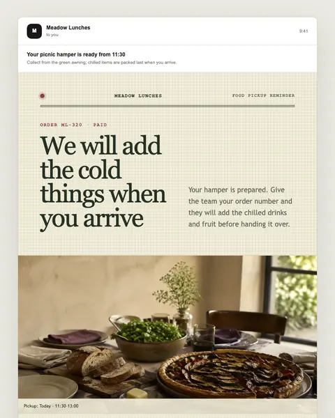 Food pickup reminder email template preview