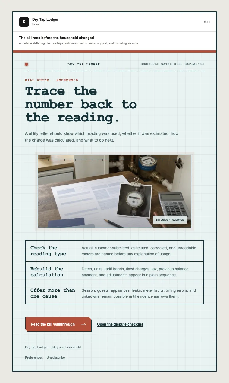 Household water bill explainer email template preview
