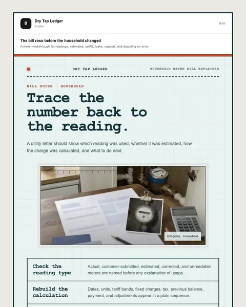 Household water bill explainer email template preview