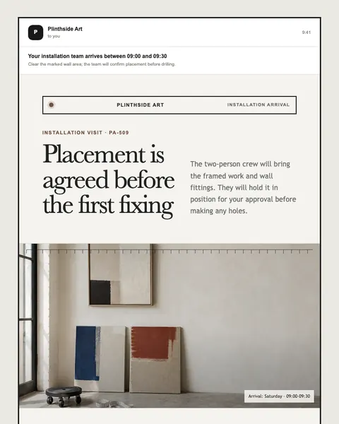 Installation arrival email template preview
