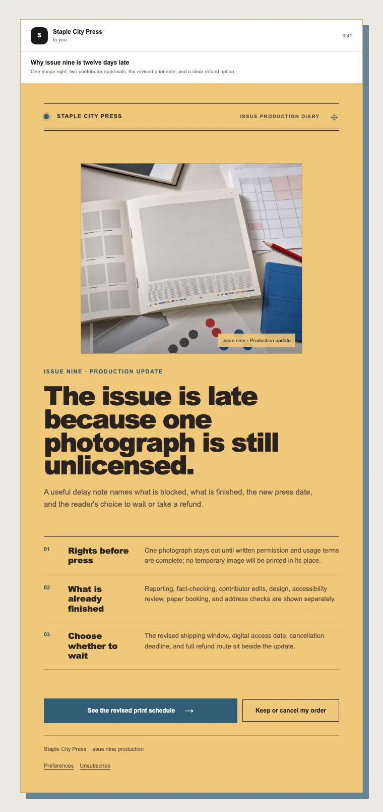 Issue production diary email template preview