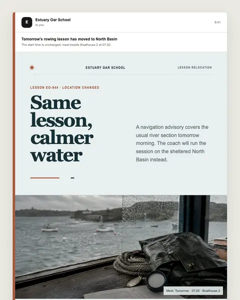 Lesson relocation email template preview