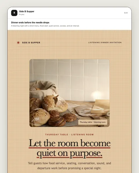 Listening dinner invitation email template preview
