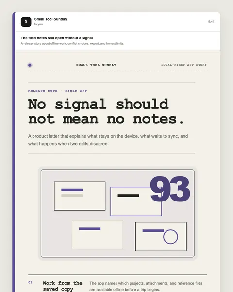 Local-first app story email template preview