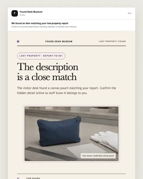Lost property found email template preview
