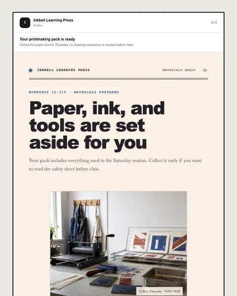 Materials ready email template preview