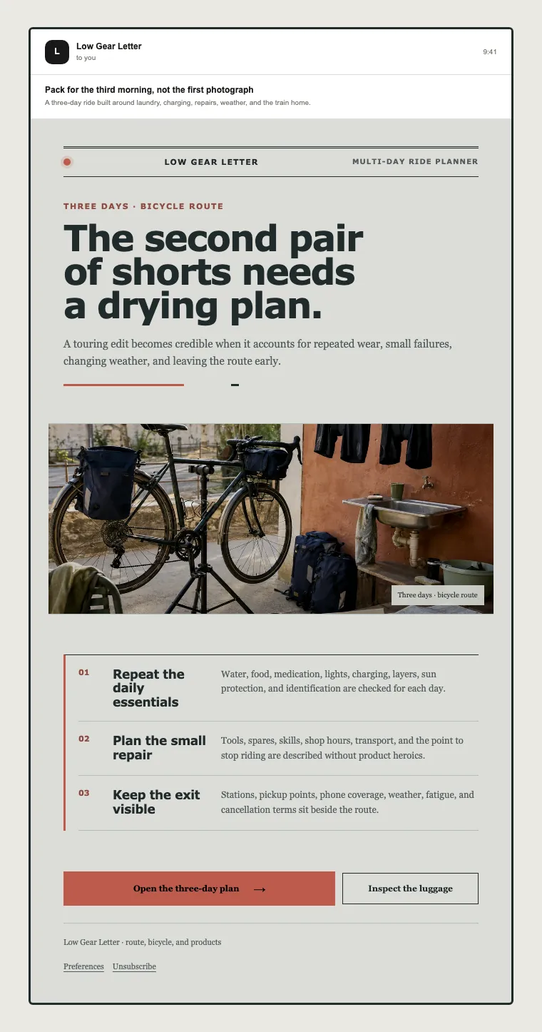 Multi-day ride planner email template preview