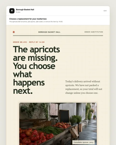 Order substitution email template preview