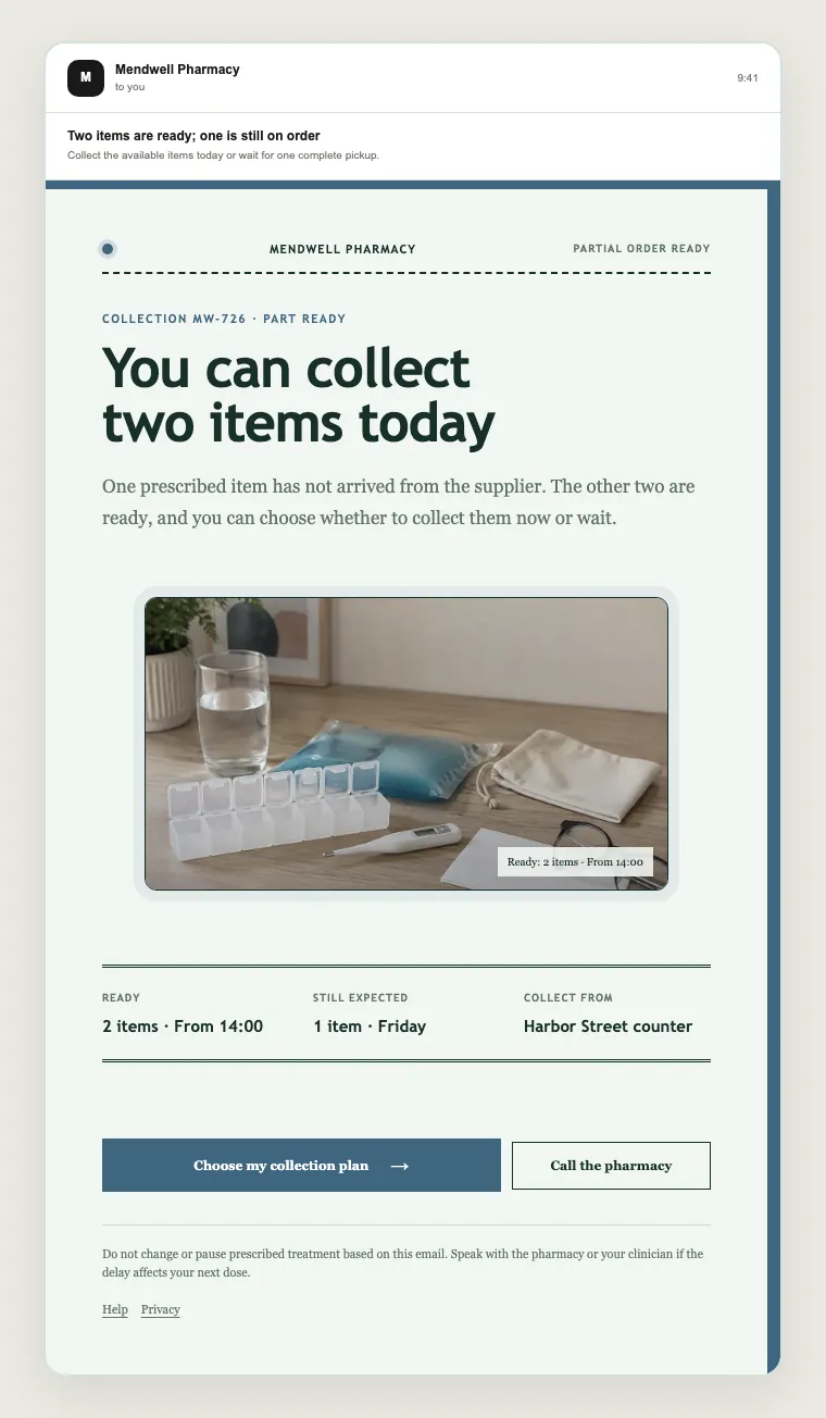 Partial order ready email template preview