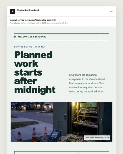 Planned service work email template preview