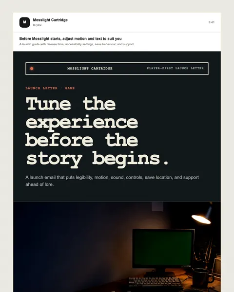 Player-first launch letter email template preview