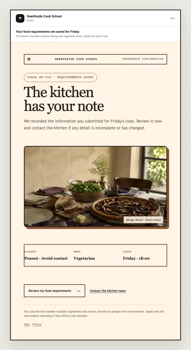 Preference confirmation email template preview