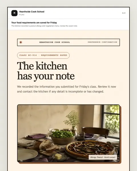 Preference confirmation email template preview