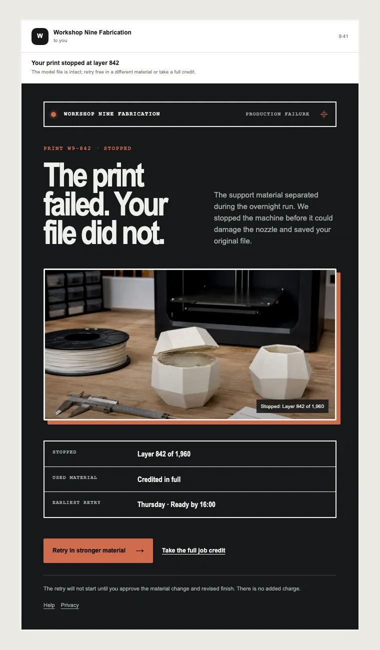 Production failure email template preview