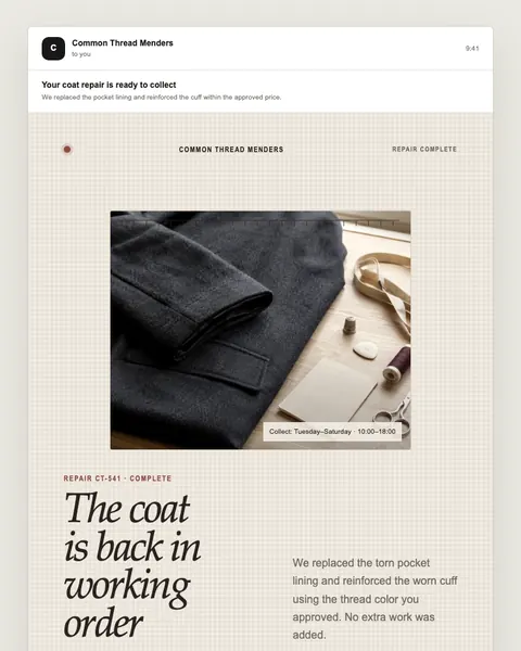 Repair complete email template preview