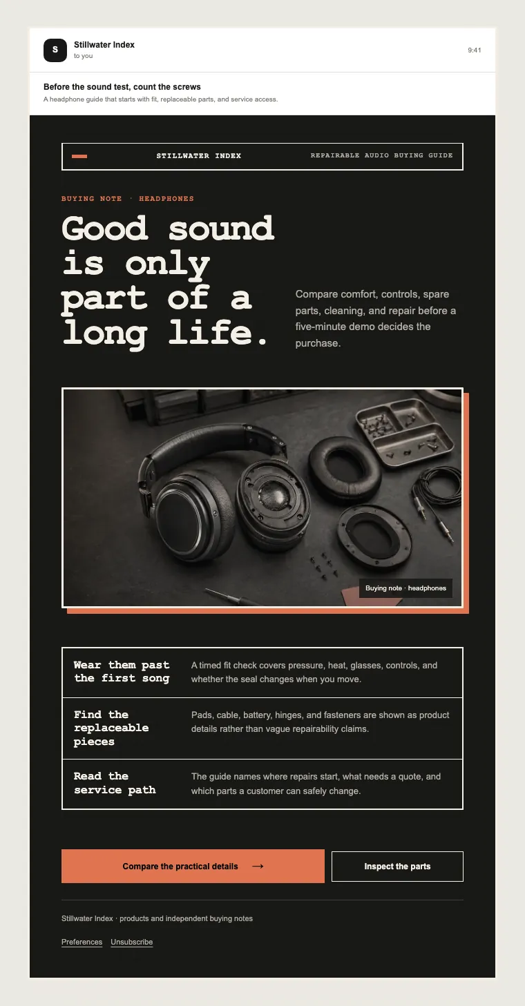 Repairable audio buying guide email template preview