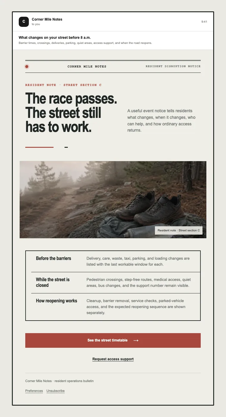 Resident disruption notice email template preview