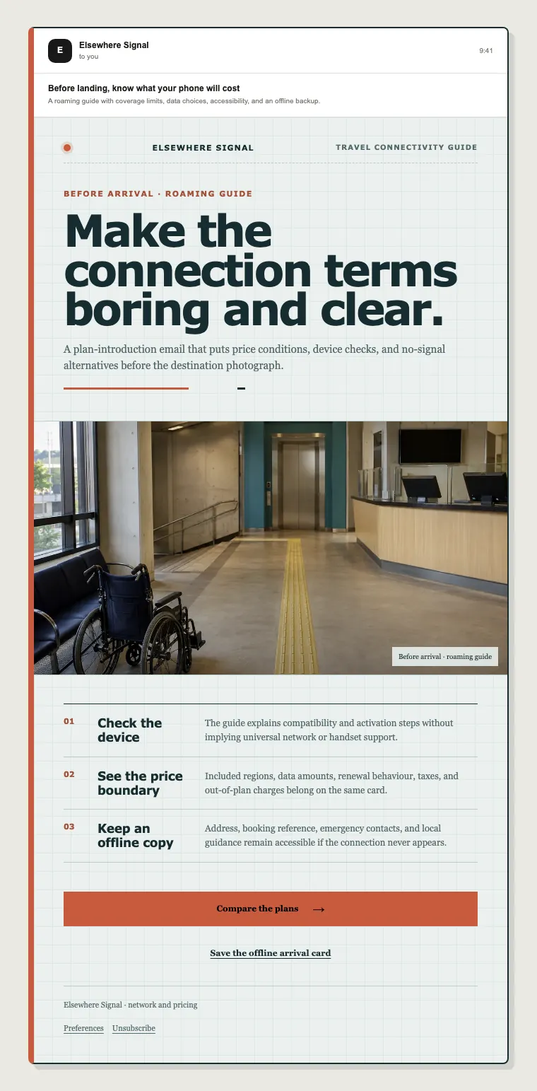 Roaming travel connectivity guide email template preview