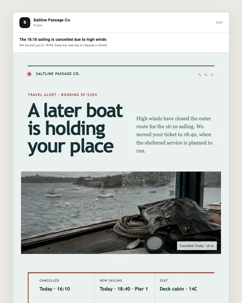 Sailing disruption email template preview
