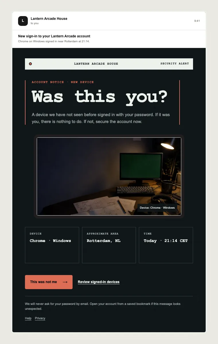 Security alert email template preview