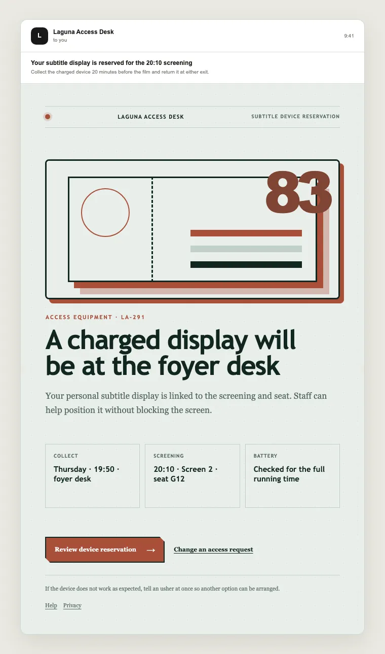 Subtitle device reservation email template preview