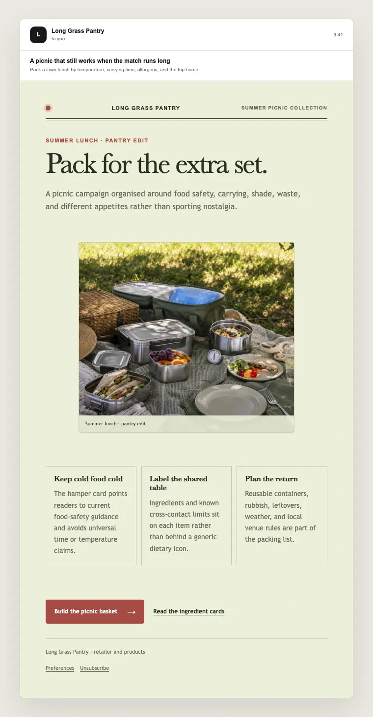 Summer picnic collection email template preview